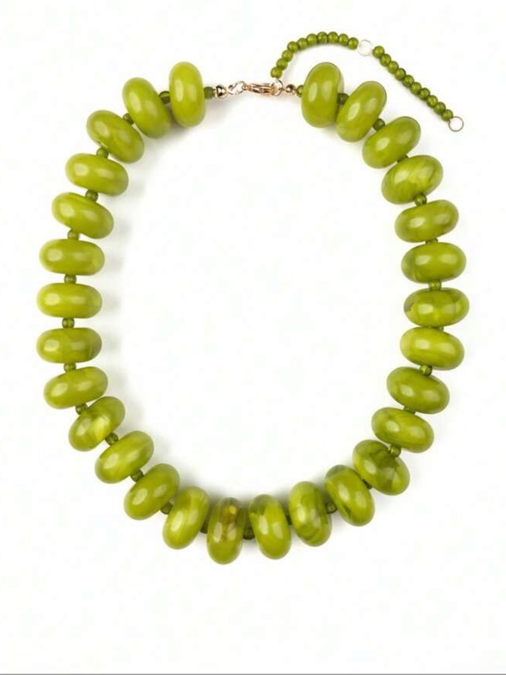 New! Olive Green Resin Chunky Marbled Beaded Statement Dopamine Necklace